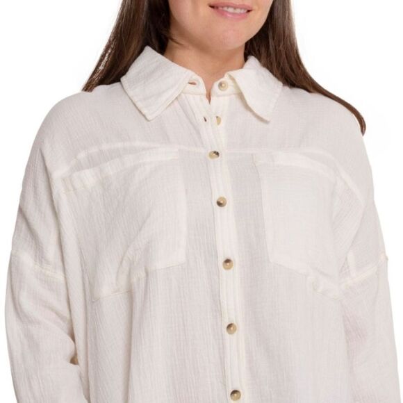 free people SML Cardiff Drop Sleeve Button Front Oversized High Low Shirt - Picture 3 of 11